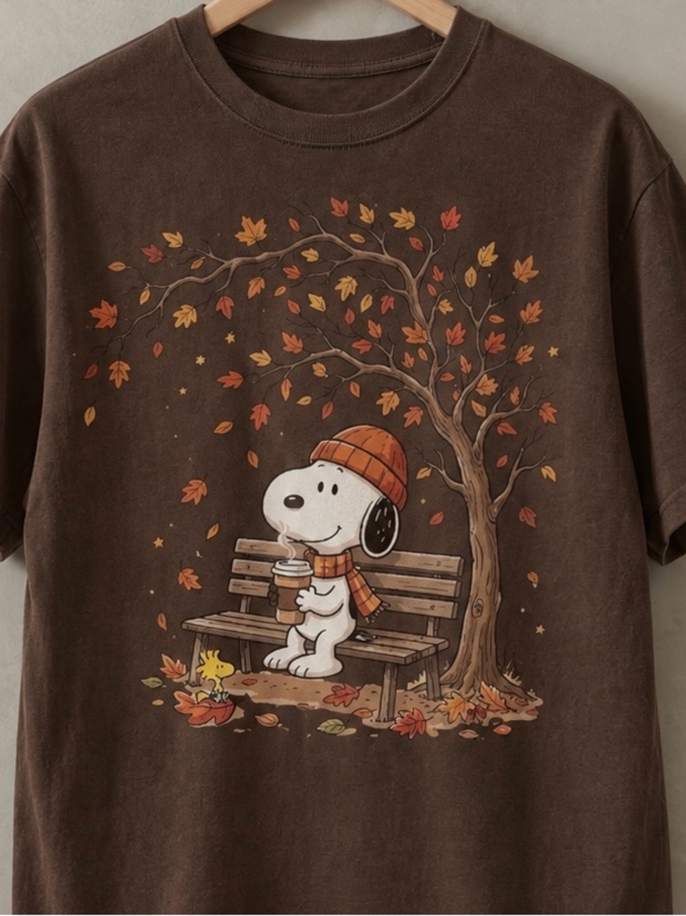 Snoopy Coffee Fall Dark Brown Gildan Reprint Tee - Picture 3 of 4